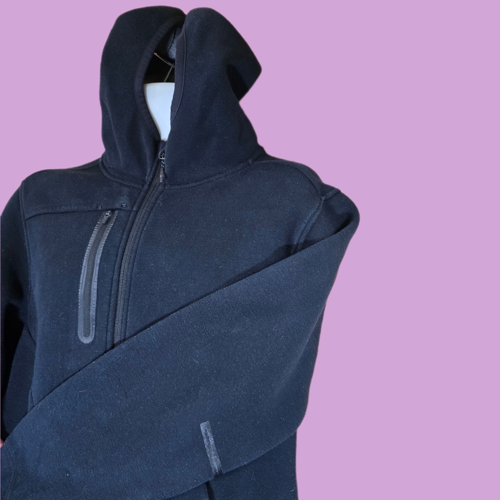 Black Lightweight Hooded Shirt Jacket with Zipper - Picture 6 of 11